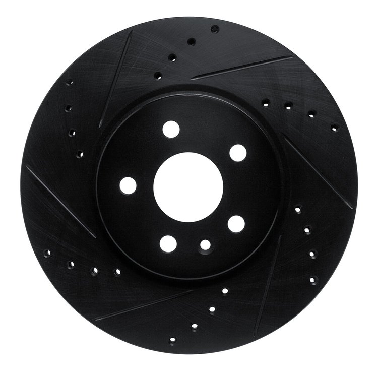 E-Line Drilled & Slotted Black Brake Rotor, Fits Select GM, Position: Front Left