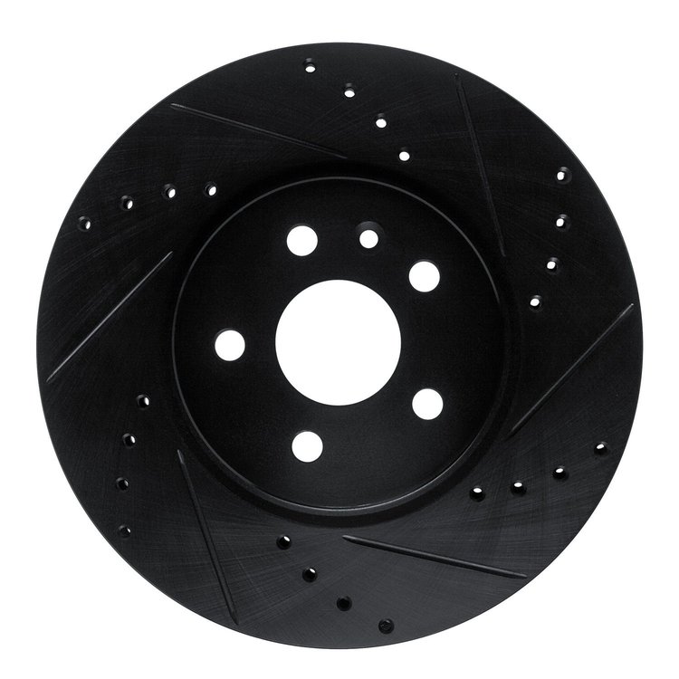 E-Line Drilled & Slotted Black Brake Rotor, Fits Select GM, Position: Front Right