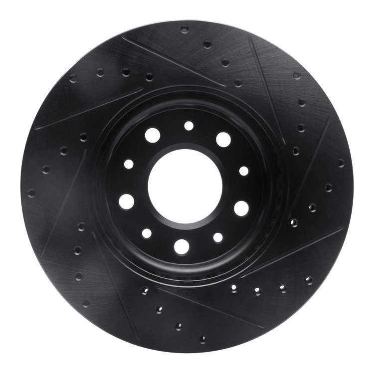 E-Line Drilled & Slotted Black Brake Rotor, 2016-2020 GM, Position: Front Left