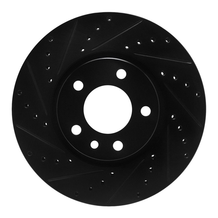 E-Line Drilled & Slotted Black Brake Rotor, 1997-2001 GM, Position: Front Left