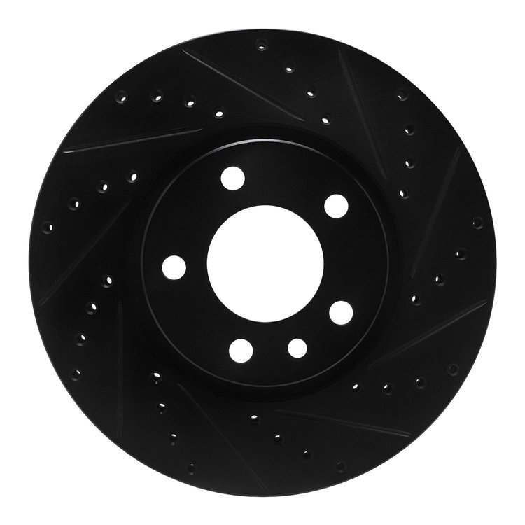 E-Line Drilled & Slotted Black Brake Rotor, 1997-2001 GM, Position: Front Right