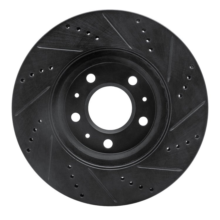 E-Line Drilled & Slotted Black Brake Rotor, 2003-2008 GM, Position: Front Left
