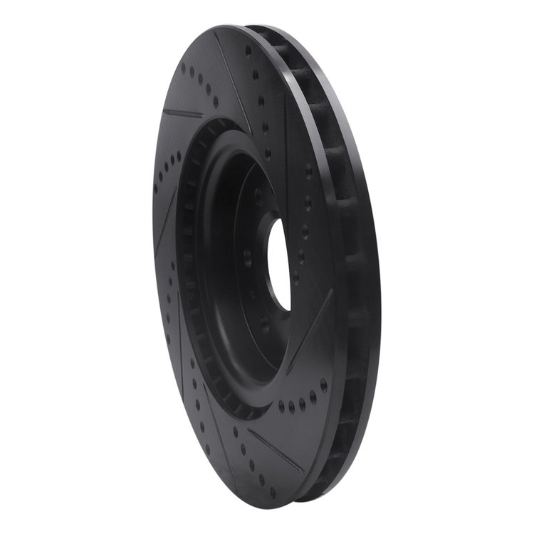 E-Line Drilled & Slotted Black Brake Rotor, 2004-2011 GM, Position: Front Left