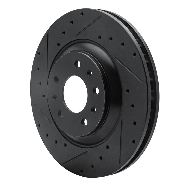 E-Line Drilled & Slotted Black Brake Rotor, 2004-2008 GM, Position: Front Left