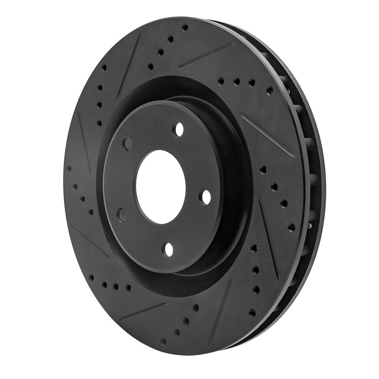E-Line Drilled & Slotted Black Brake Rotor, 2005-2013 GM, Position: Front Left