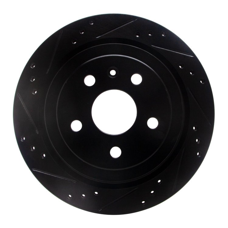 E-Line Drilled & Slotted Black Brake Rotor, 2008-2019 GM, Position: Rear Left
