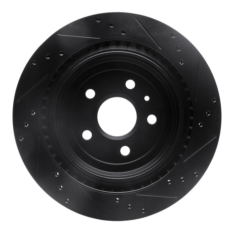 E-Line Drilled & Slotted Black Brake Rotor, 2008-2014 GM, Position: Rear Left