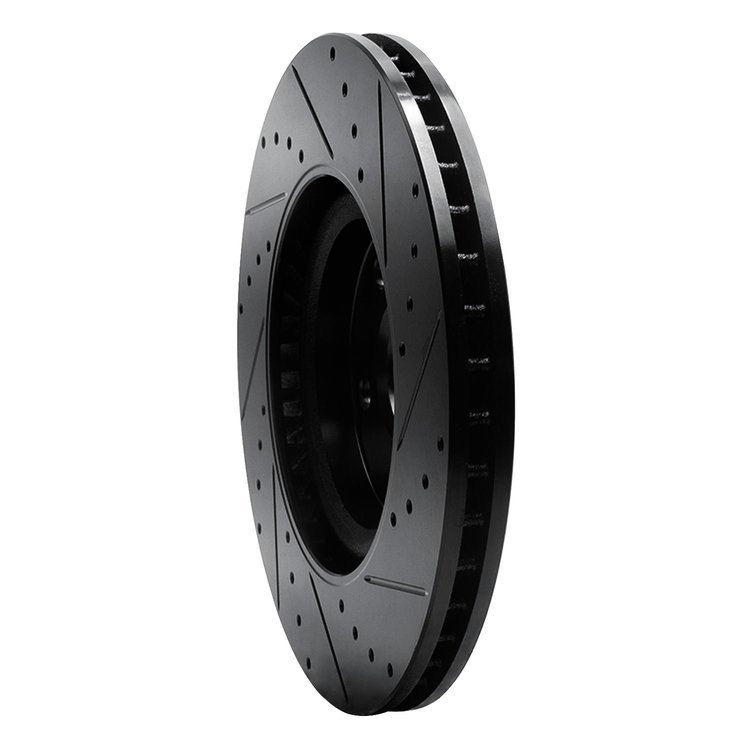 E-Line Drilled & Slotted Black Brake Rotor, 2008-2017 GM, Position: Front Left
