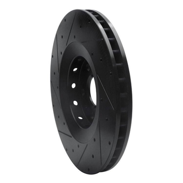 E-Line Drilled & Slotted Black Brake Rotor, 2009-2015 GM, Position: Front Right