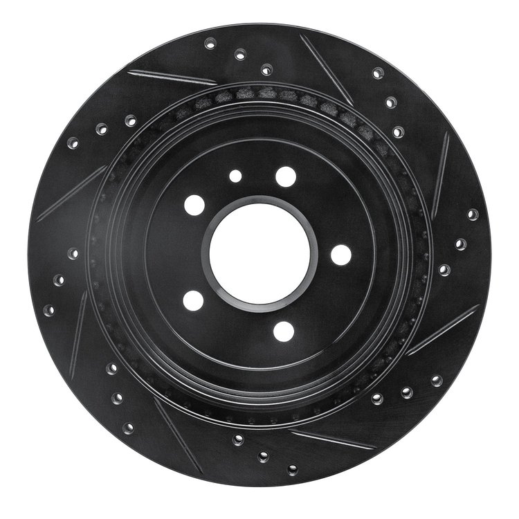 E-Line Drilled & Slotted Black Brake Rotor, 2013-2019 GM, Position: Rear Left
