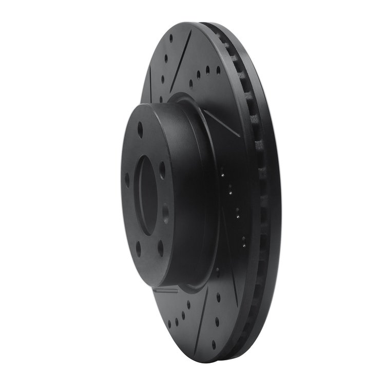 E-Line Drilled & Slotted Black Brake Rotor, Fits Select GM, Position: Front Left