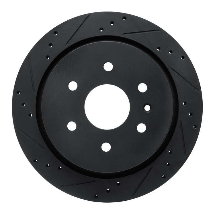 E-Line Drilled & Slotted Black Brake Rotor, 2013-2019 GM, Position: Rear Left