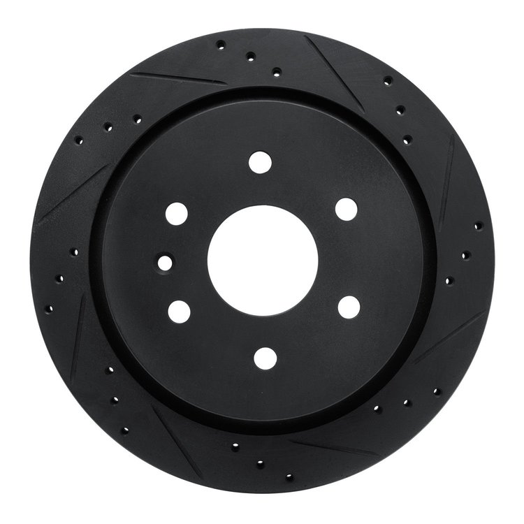 E-Line Drilled & Slotted Black Brake Rotor, 2013-2019 GM, Position: Rear Right