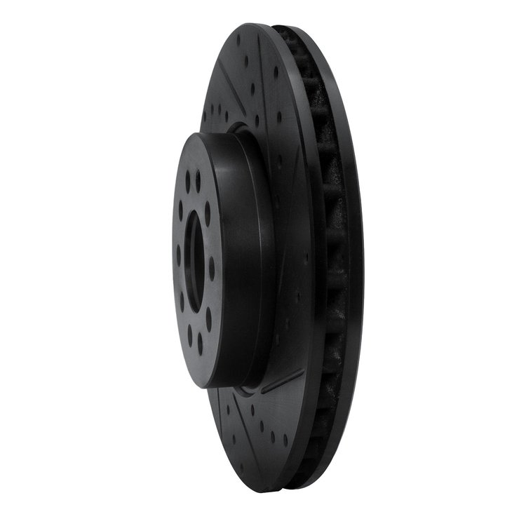 E-Line Drilled & Slotted Black Brake Rotor, Fits Select GM, Position: Front Right
