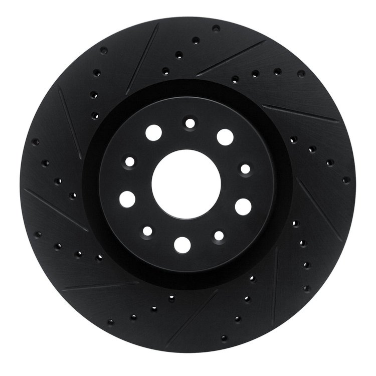 E-Line Drilled & Slotted Black Brake Rotor, Fits Select GM, Position: Front Left