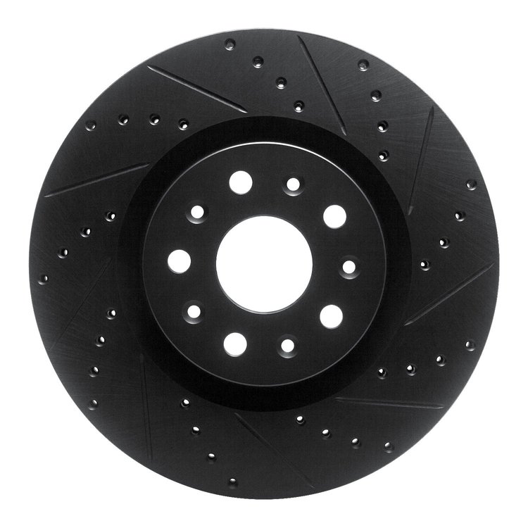 E-Line Drilled & Slotted Black Brake Rotor, Fits Select GM, Position: Front Right