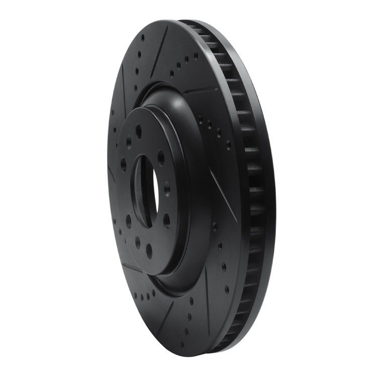 E-Line Drilled & Slotted Black Brake Rotor, 2004-2009 GM, Position: Front Left