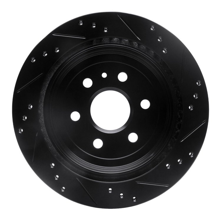 E-Line Drilled & Slotted Black Brake Rotor, 2010-2016 GM, Position: Rear Left