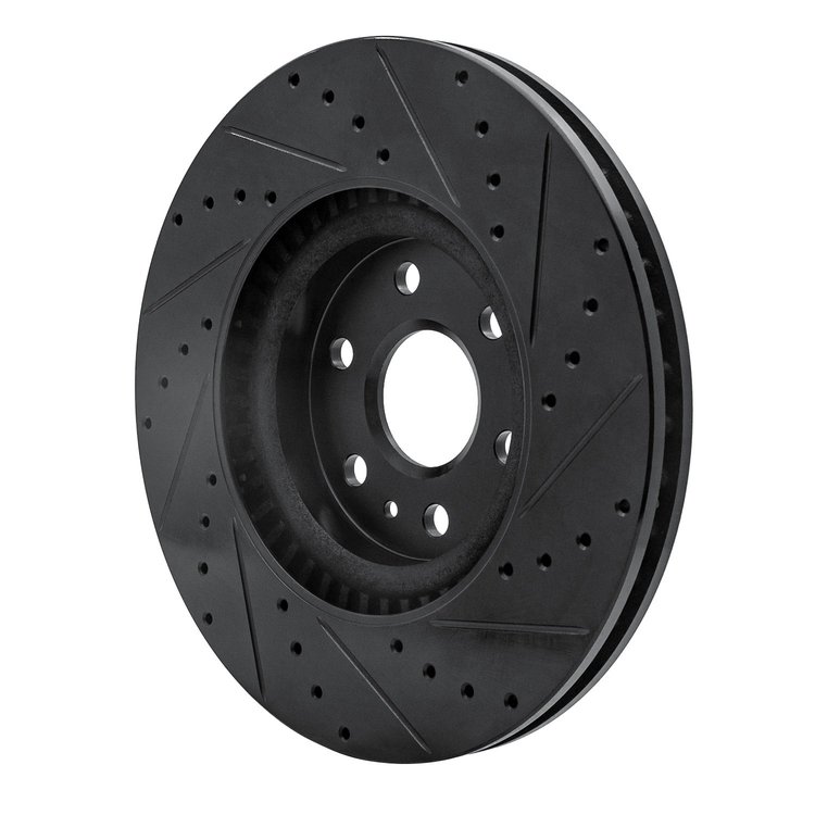 E-Line Drilled & Slotted Black Brake Rotor, 2010-2016 GM, Position: Front Left