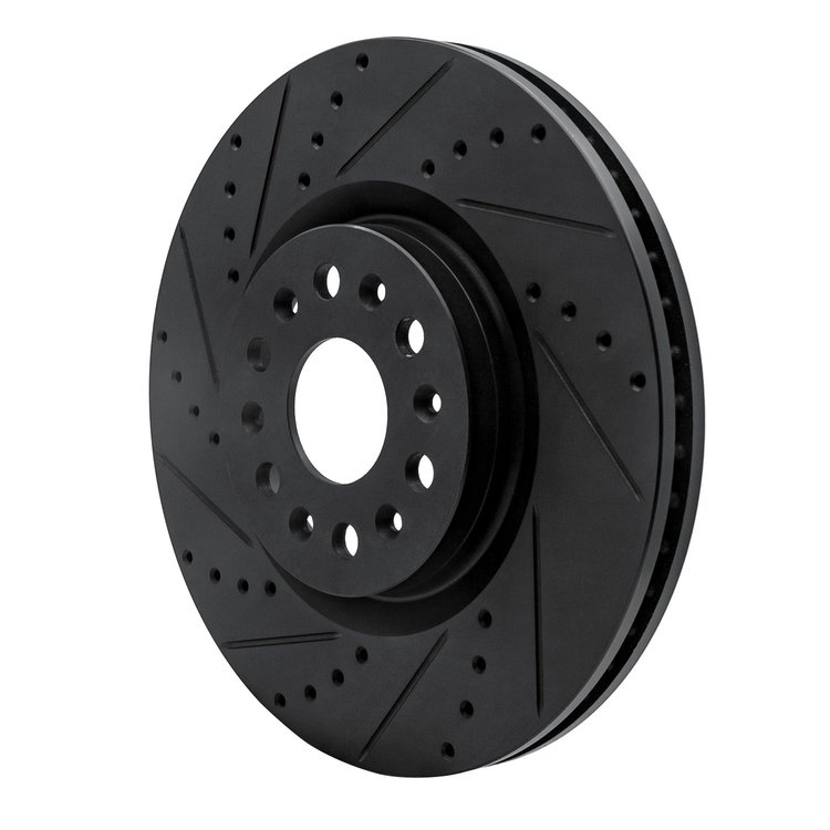 E-Line Drilled & Slotted Black Brake Rotor, Fits Select GM, Position: Front Left