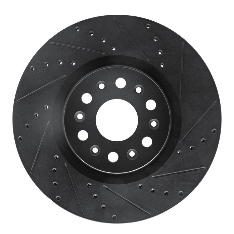 E-Line Drilled & Slotted Black Brake Rotor, Fits Select GM, Position: Front Right