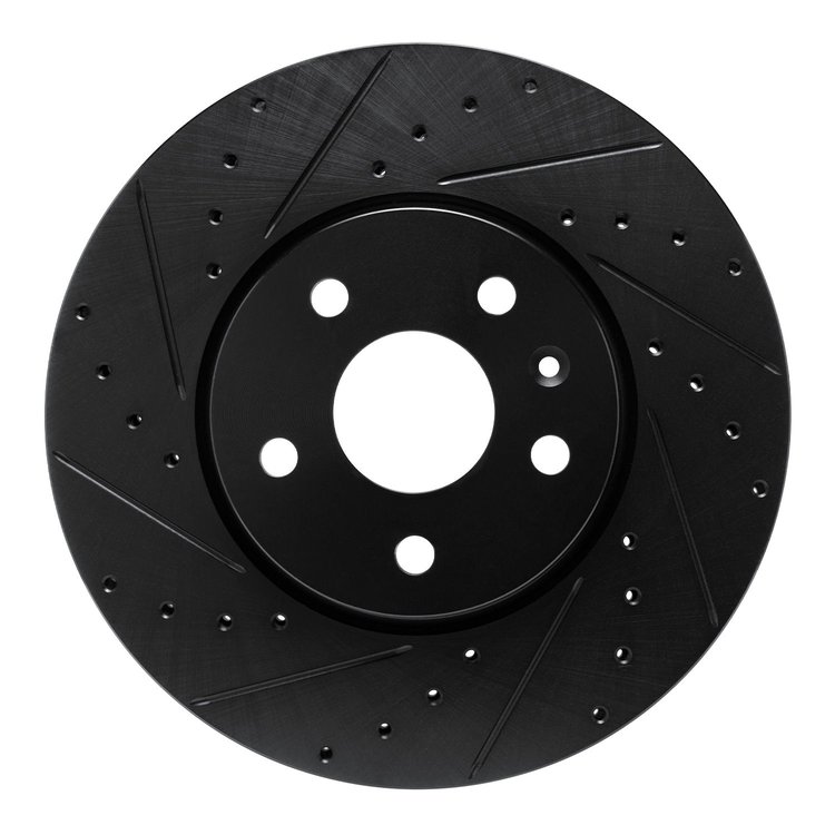E-Line Drilled & Slotted Black Brake Rotor, Fits Select GM, Position: Front Left
