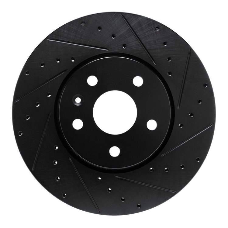 E-Line Drilled & Slotted Black Brake Rotor, Fits Select GM, Position: Front Right