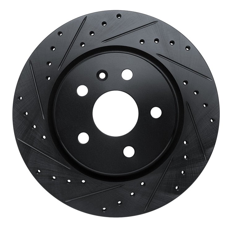 E-Line Drilled & Slotted Black Brake Rotor, Fits Select GM, Position: Rear Left