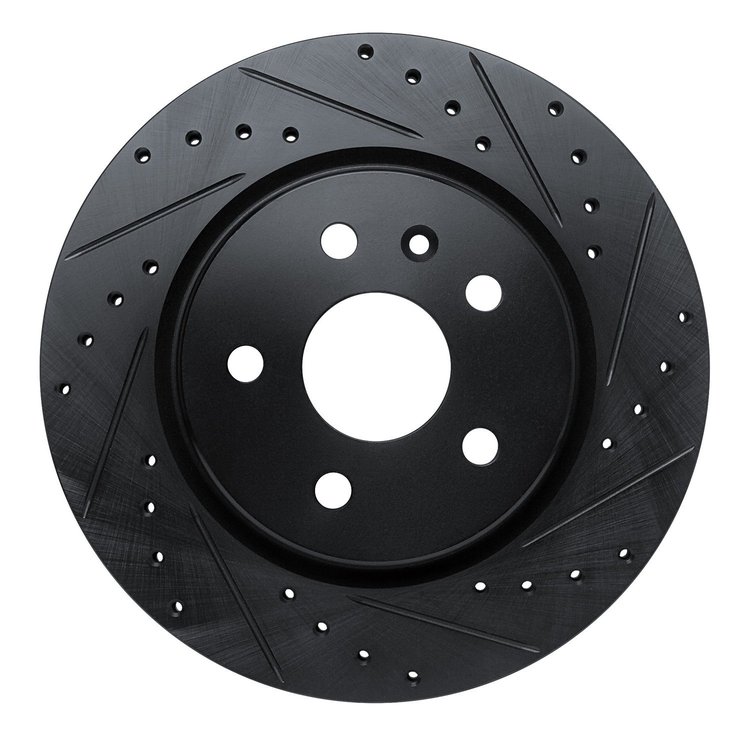 E-Line Drilled & Slotted Black Brake Rotor, Fits Select GM, Position: Rear Right