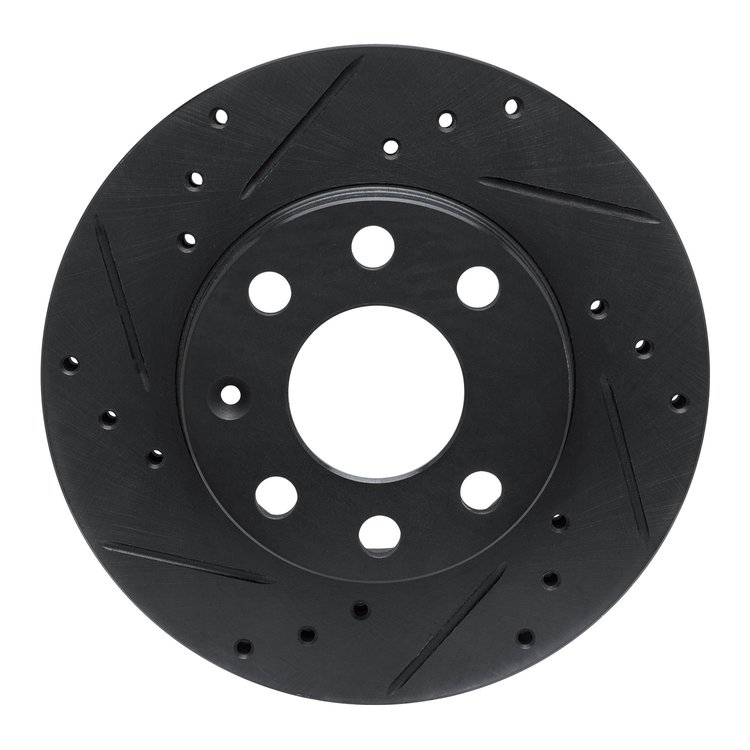 E-Line Drilled & Slotted Black Brake Rotor, 1988-2019 GM, Position: Front Left