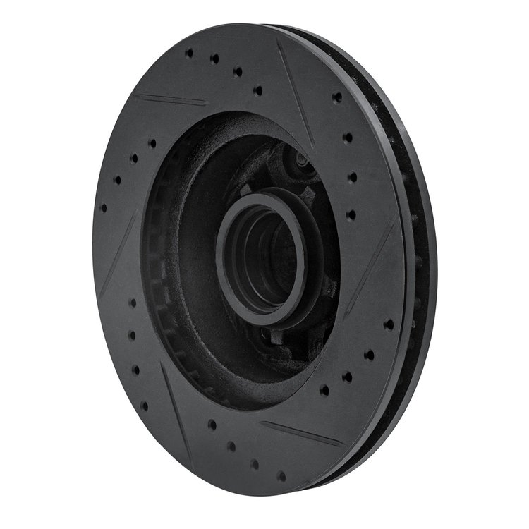 E-Line Drilled & Slotted Black Brake Rotor, 1970-1981 GM, Position: Front Left