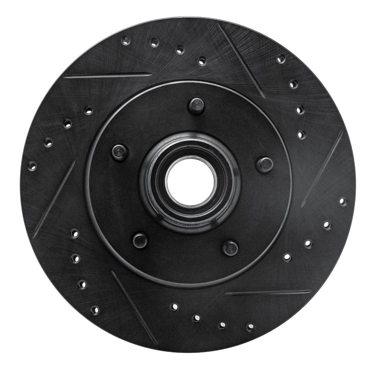 E-Line Drilled & Slotted Black Brake Rotor, 1970-1981 GM, Position: Front Right