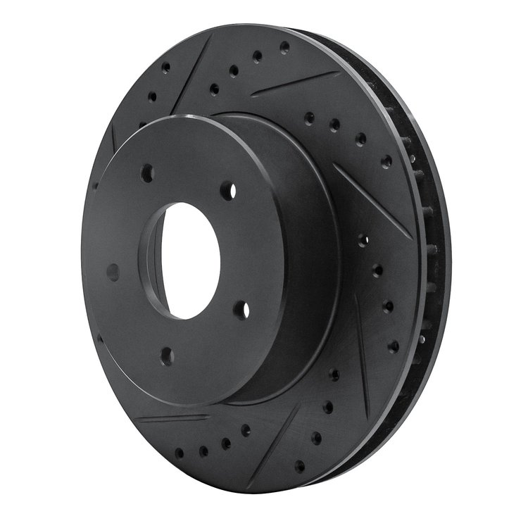 E-Line Drilled & Slotted Black Brake Rotor, 1963-1982 GM, Position: Front Left