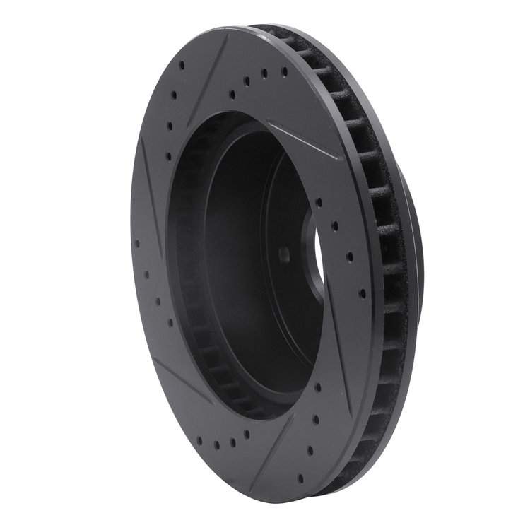 E-Line Drilled & Slotted Black Brake Rotor, 1963-1982 GM, Position: Front Right