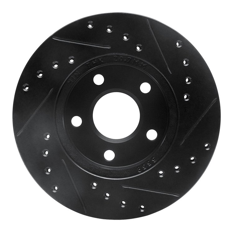 E-Line Drilled & Slotted Black Brake Rotor, 1985-1991 GM, Position: Front Left