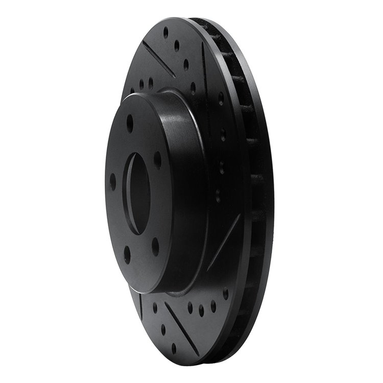 E-Line Drilled & Slotted Black Brake Rotor, 1985-1991 GM, Position: Front Right