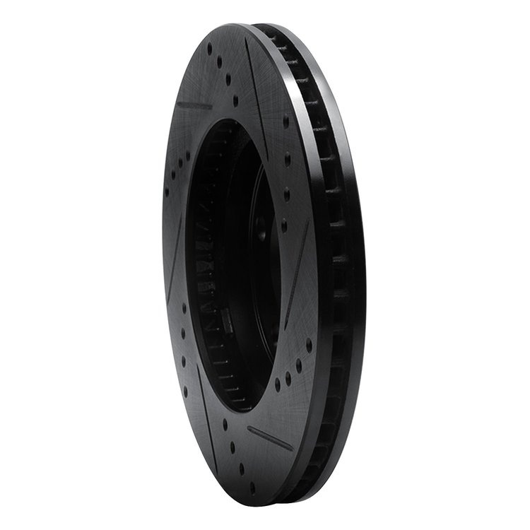 E-Line Drilled & Slotted Black Brake Rotor, 1997-2005 GM, Position: Front Left