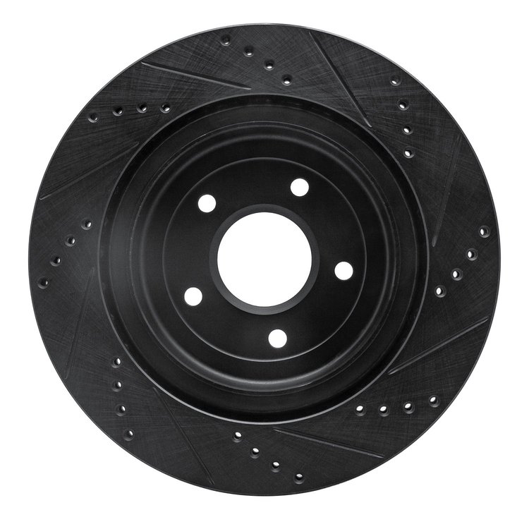 E-Line Drilled & Slotted Black Brake Rotor, 2006-2013 GM, Position: Rear Left