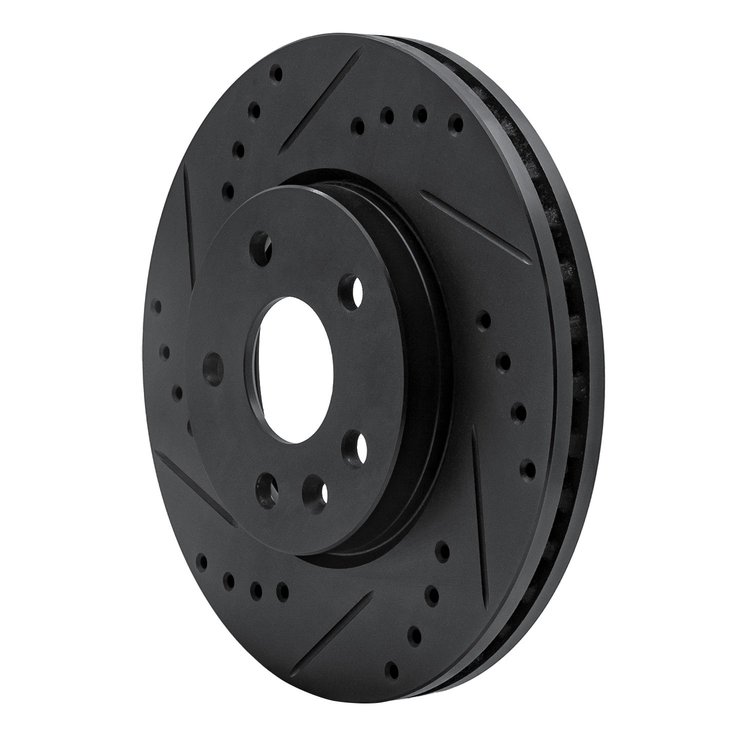 E-Line Drilled & Slotted Black Brake Rotor, Fits Select GM, Position: Front Left