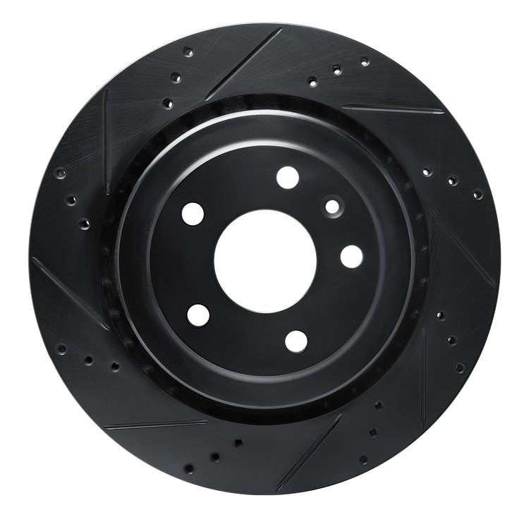 E-Line Drilled & Slotted Black Brake Rotor, 2014-2019 GM, Position: Rear Left