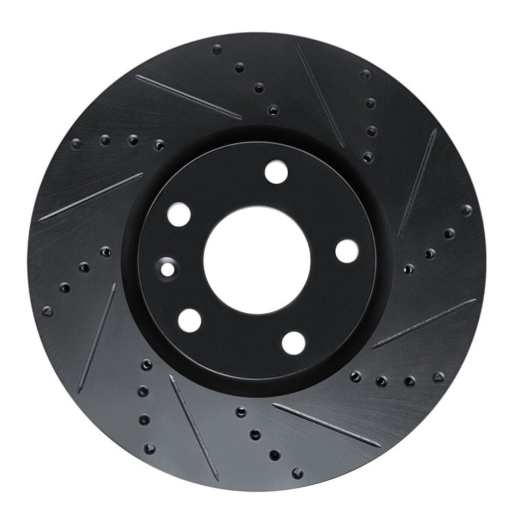 E-Line Drilled & Slotted Black Brake Rotor, 2014-2019 GM, Position: Front Right