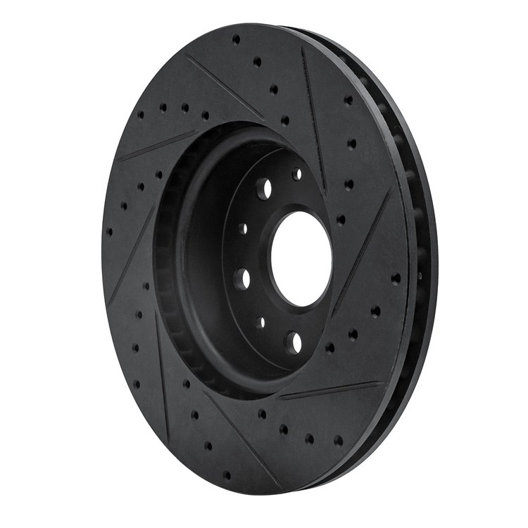 E-Line Drilled & Slotted Black Brake Rotor, Fits Select GM, Position: Front Left