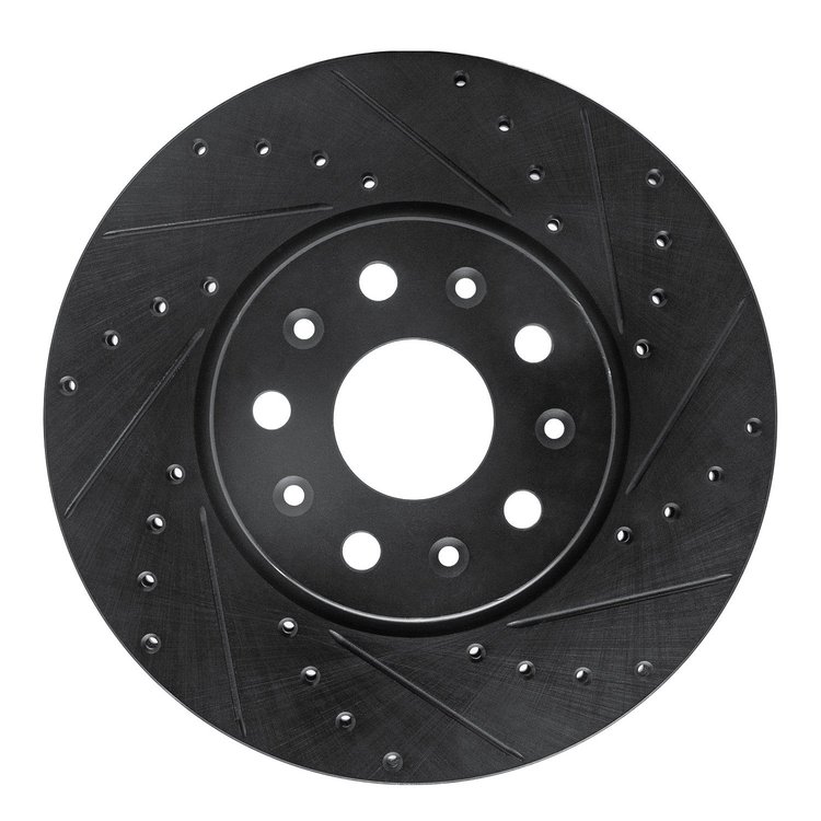 E-Line Drilled & Slotted Black Brake Rotor, Fits Select GM, Position: Front Right
