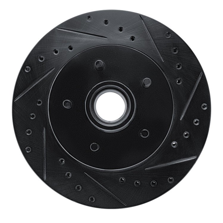 E-Line Drilled & Slotted Black Brake Rotor, 1985-1992 GM, Position: Front Right