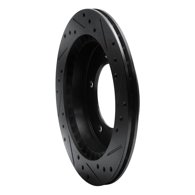 E-Line Drilled & Slotted Black Brake Rotor, 1991-1998 GM, Position: Front Left