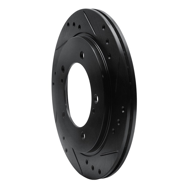 E-Line Drilled & Slotted Black Brake Rotor, 1999-2004 Fits Multiple Makes/Models, Position: Front Right