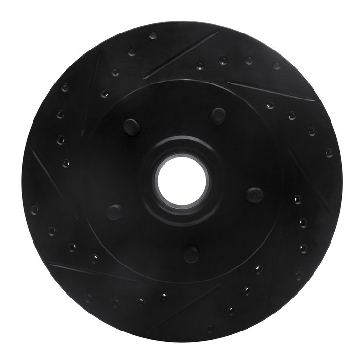 E-Line Drilled & Slotted Black Brake Rotor, 1969-1996 GM, Position: Front Left