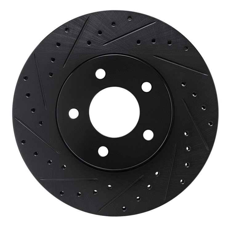 E-Line Drilled & Slotted Black Brake Rotor, 2001-2007 GM, Position: Front Left