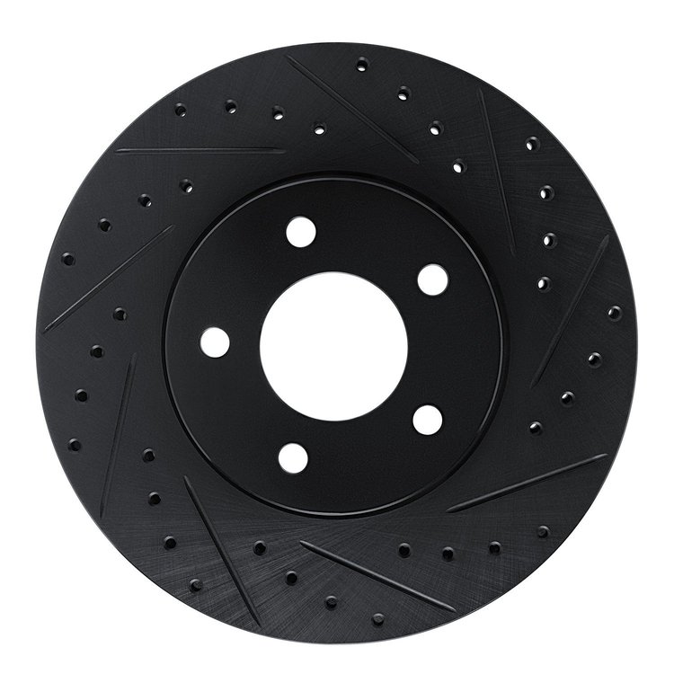 E-Line Drilled & Slotted Black Brake Rotor, 2001-2007 GM, Position: Front Right