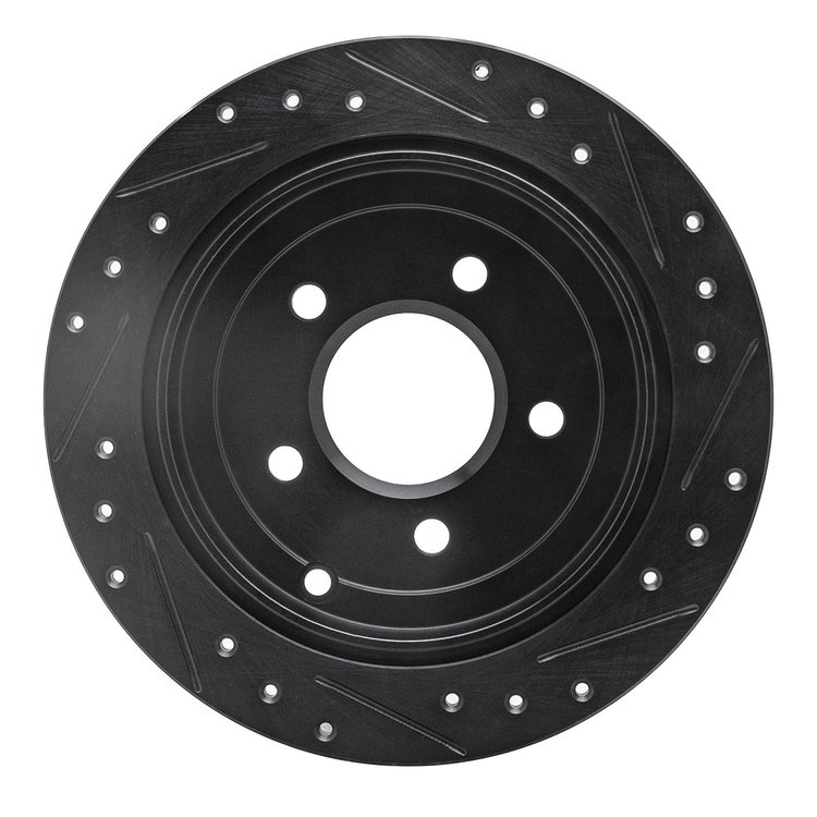 E-Line Drilled & Slotted Black Brake Rotor, 2001-2007 GM, Position: Rear Left